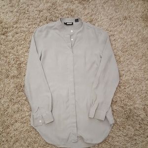 DKNY Button Up 100% Silk Grey Blouse Long Sleeve